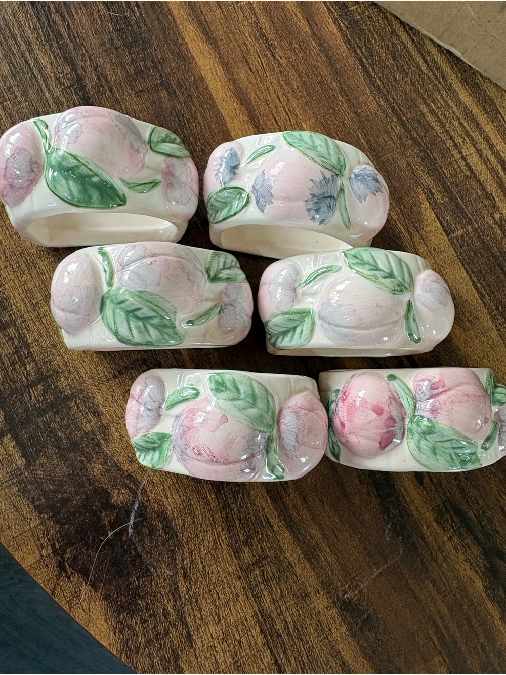 Hand-Painted Peach Ceramic Napkin Rings - Set of 6